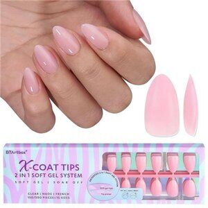 BTArtbox XCOATTIPS Natural Nail Tips -Short Almond Press On Nails Pink, Long